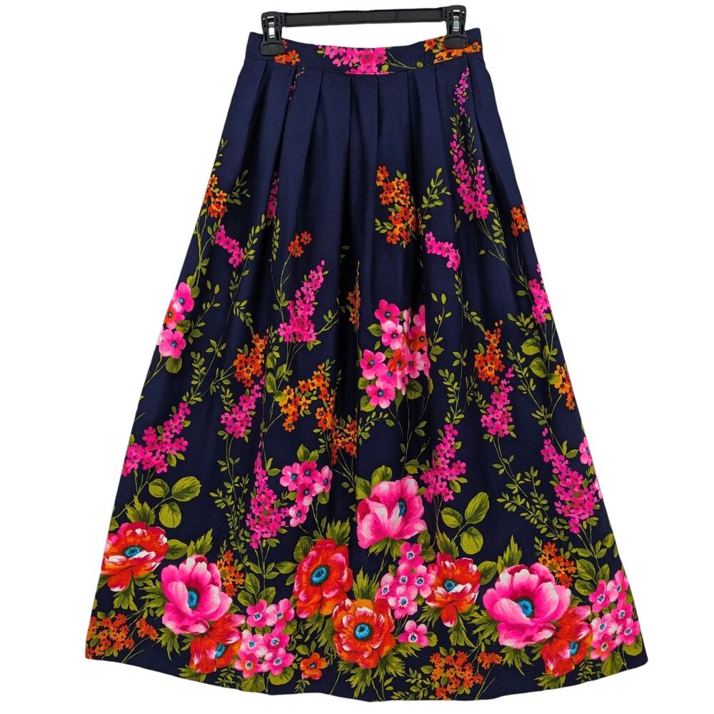 Handmade Vintage 1970s HAWAIIAN MAXI SKIRT Cotton Crepe Bark Cloth Bright Floral